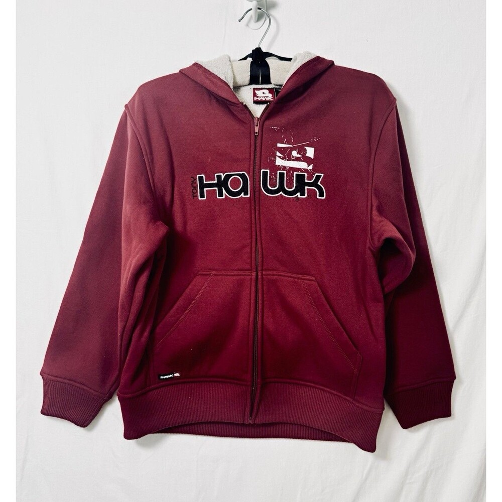 Tony Hawk Boys M 10/12 Red Full Zip Fleece Hoodie Logo Graphic Pockets